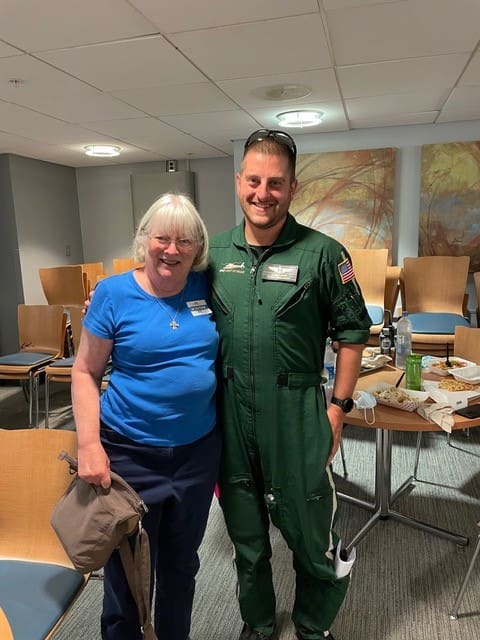 Sudie with LifeFlight paramedic Adam Cafro