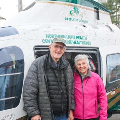 Don Miller with his wife, Nancy, at LifeFlight's 25th Anniversary Patient Reunion in Bangor on November 4, 2023.