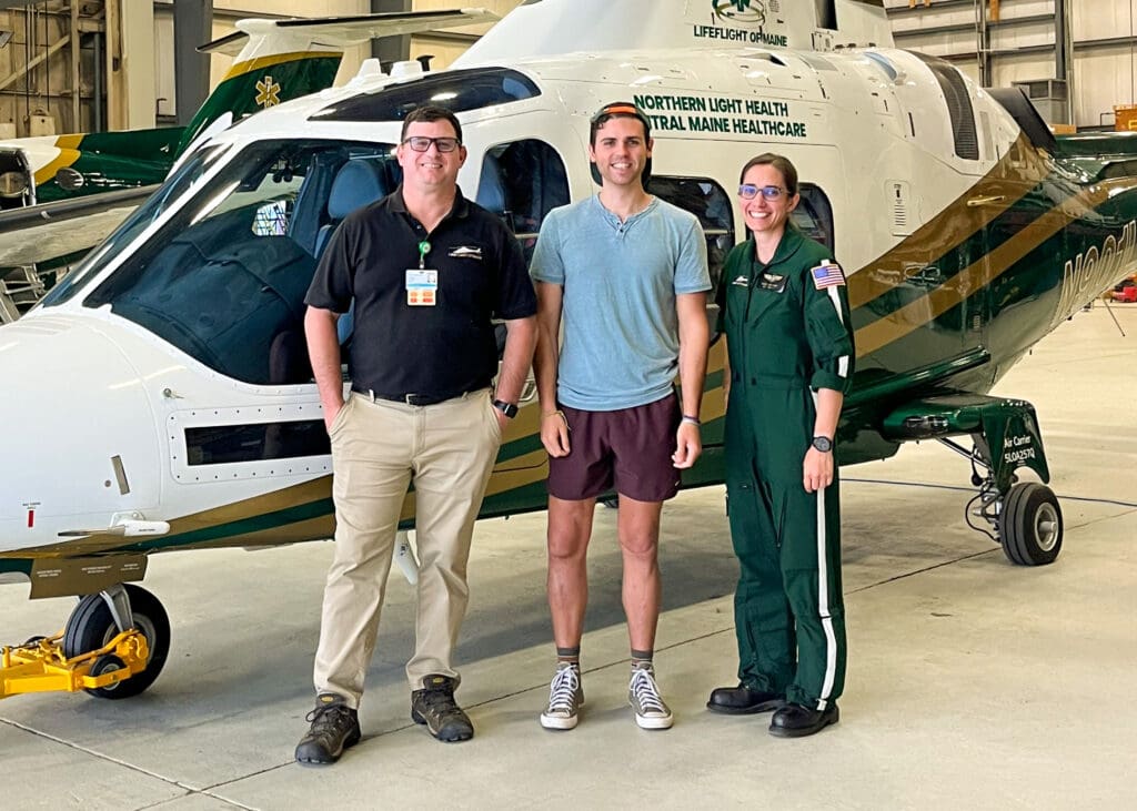 Roger Quehl meets members of the team who saved him.