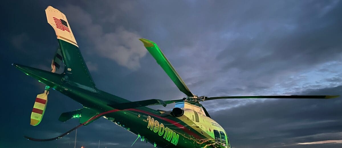 Photo of helicopter on Maine Medical Center rooftoop by rotor wing captain TJ Wesoloski.