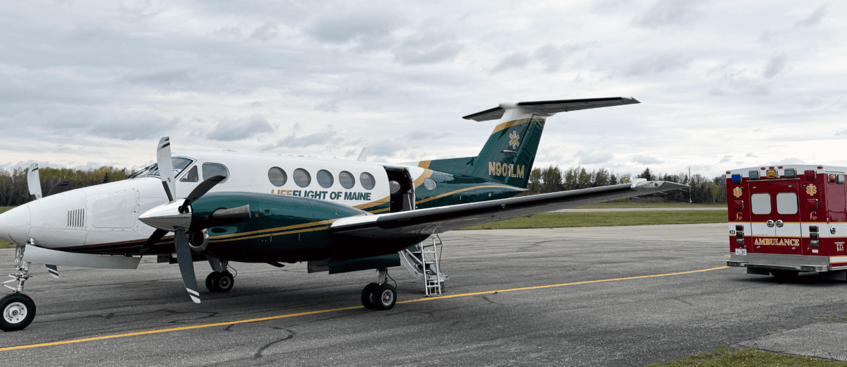 "Lima Mike," LifeFlight's airplane, interfacing with local EMS