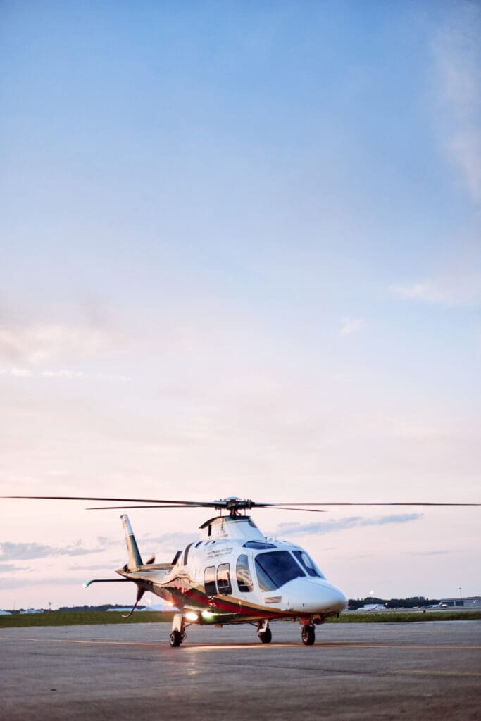 LifeFlight helicopter on the runway.