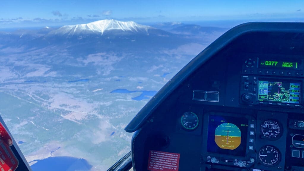 Mt. Katahdin from the cockpit of a LifeFlight helicopter.