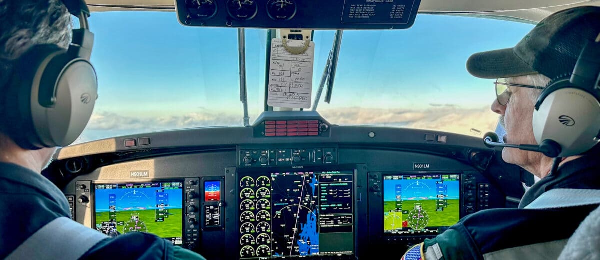 A view of the plane's cockpit.