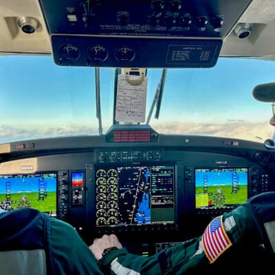 A view of the plane's cockpit.