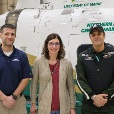 Hollye Lord with flight nurse Barrett Strout and rotor wing captain Mike Bonenfant.