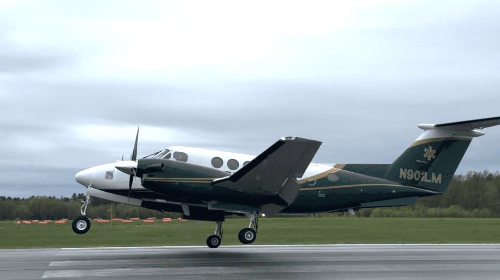 LifeFlight’s airplane landing at Old Town Municipal Airport.